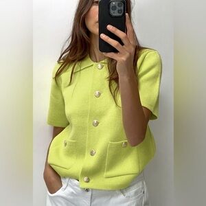 Zara Bloggers’ Favorite Basic Short Sleeve Cardigan in Lime Green - Brand New